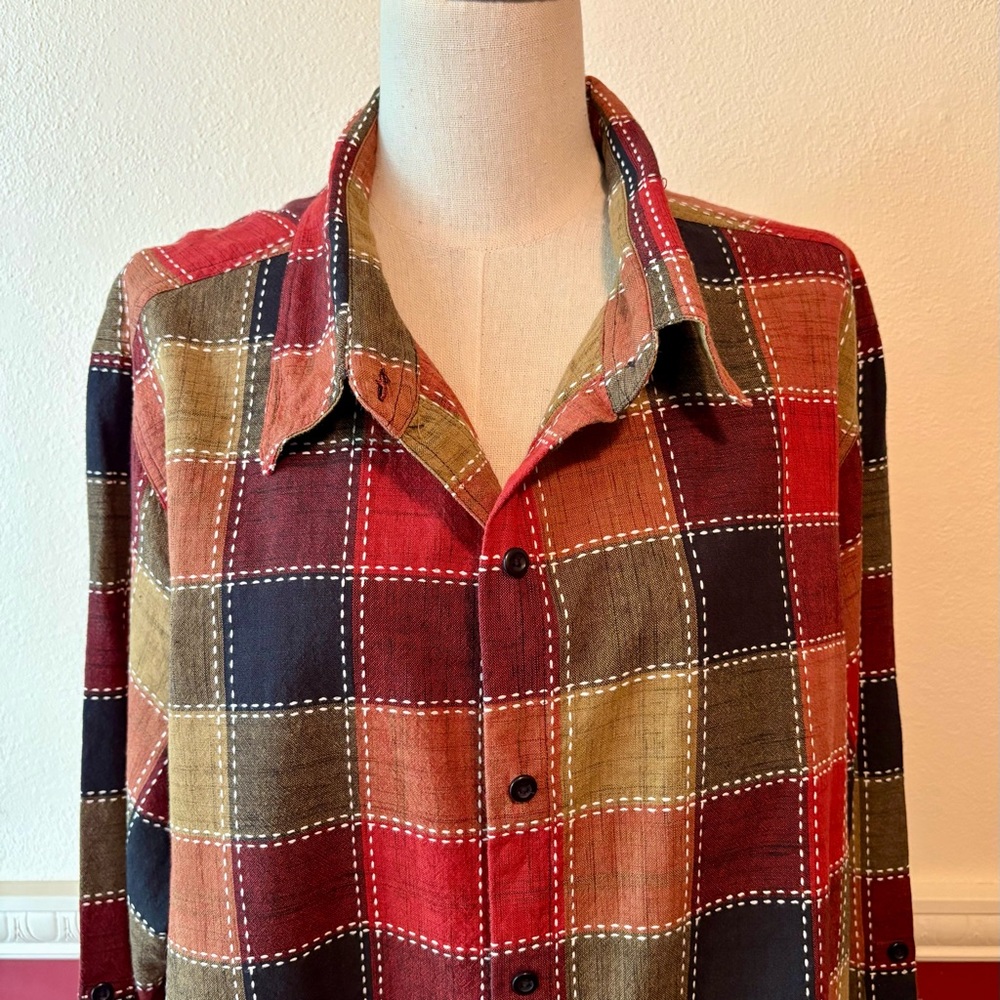 Serengeti Button Down 100% Cotton Patchwork Plaid… - image 2